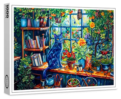Produktbild von raxxa Premium-Puzzle "Cat sitting on Garden House Windowsill", 1000 Teile