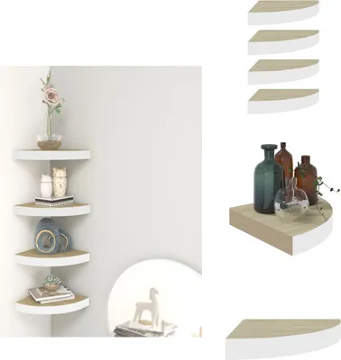 Immagine prodotto di vidaXL Mensole galleggianti ad angolo 4 pz. In MDF bianco e rovere 25x25x3,8 cm - Mensole a muro