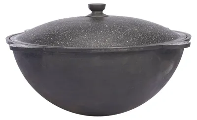 Produktbild von Kazan Topf 6 Liter aus Gusseisen, mit Deckel und rundem Boden, für Utschak geeignet, Outdoorküche Gulasch Kanone