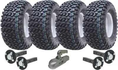 Zdjęcie produktu dla Zestaw kół do przyczepy użytkowej 22x11.00-10 z piastą 40x40 i trzpieniami, uciąg 1800 kg (komplet 4 szt.)
