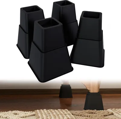 Obrázek produktu pro XMTECH nábytkový rošt 8dílný - kulatý rošt 4×12 cm a 4×6,5 cm pro postel, pohovku, stůl a židli - stohovatelný rošt na postel a stůl, protiskluzový, nosnost až 2000 kg, černý