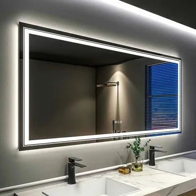 Immagine prodotto di Specchio da bagno a LED - Specchio trucco da parete, 183x90 cm - Rettangolare, senza cornice - Retroilluminazione dimmerabile - Antiappannamento con sensore touch - Tre tonalità di luce, da 3500 a 6500K, grado di protezione IP44