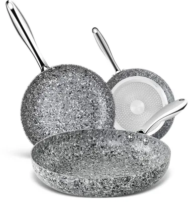Produktbild von MICHELANGELO 3-teiliges Pfannen-Set, 20 cm, 24 cm, 28 cm, Granit-Antihaftbeschichtung
