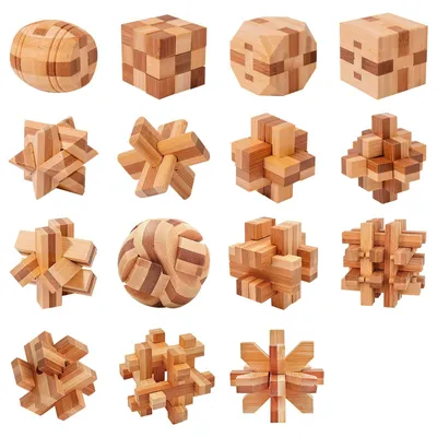 Zdjęcie produktu dla Elzusha - Zestaw 15 trójwymiarowych drewnianych puzzli i gier logicznych