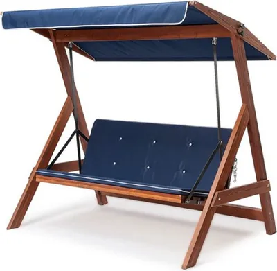 Produktbild von Casa Padrino Luxus Hollywood Schaukel Blau / Braun - Moderne Wetterfeste Garten Schaukel mit Sonnendach - Garten Möbel - Terrassen Möbel - Luxus Möbel