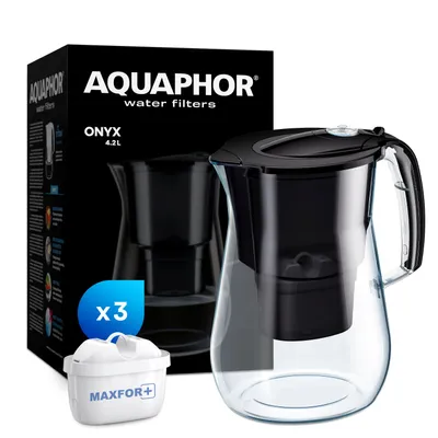 Produktbild von AQUAPHOR Wasserfilter Kanne Onyx inkl. 3 MAXFOR+ Kartuschen, 4,2 L, Schwarz