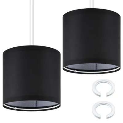 2 Leinen-Lampenschirme Ø 16x15 cm mit Adapterring, Schwarz