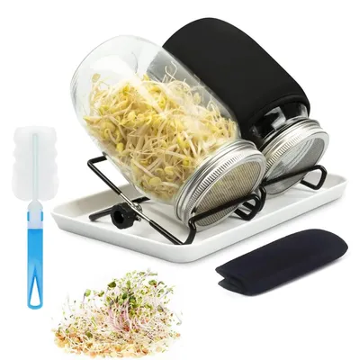 Produktbild von Sprossenglas Set mit Breitem Mund Mason Jars, Ideal zum Anbauen von Bohnen