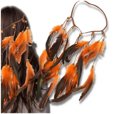 Produktbild von EDIBAZZAR | Haarband am Band Boho Kunstfedern orange