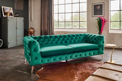 Produktbild von KAWOLA Sofa NARLA Chesterfield 3-Sitzer Velvet grün