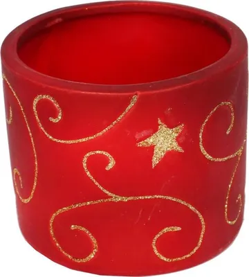 Zdjęcie produktu dla Czerwona Ceramiczna Osłonka na Święta Bożego Narodzenia z Motywem Gwiazdy - 14 cm