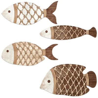 Holz-Fisch-Wanddekoration, 4er-Set, maritim, Küstenstil