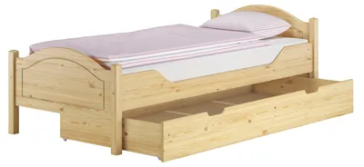 Produktbild von Massivholz Bett 100x200 Kieferbett Einzelbett Gästebett Futonbett Zubehör wählbar V-60.30-10Rollrost. Matratzen und Bettkasten inkl.