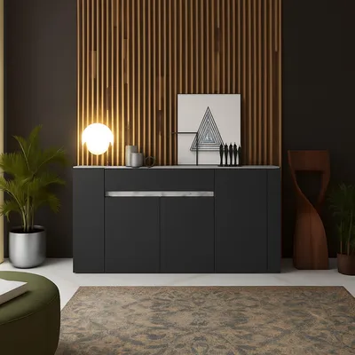 Image de Cirimido - Buffet, 170x40x85h cm Noir Anthracite, un Tiroir