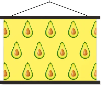 Produktbild von MuchoWow® Textilposter Avocado - Muster - Gelb 90x60 cm mit schwarzem Rahmen - Aufhängungssatz