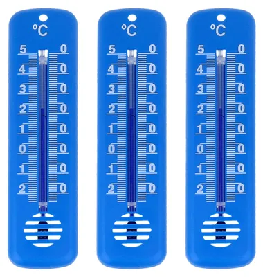 Produktbild von 3 Stück Set Außen Garten Innen Thermometer Hauswand Außenthermometer Kunststoff 14cm in Blau Temperatur -25 bis 50°C Analog Gartenthermometer