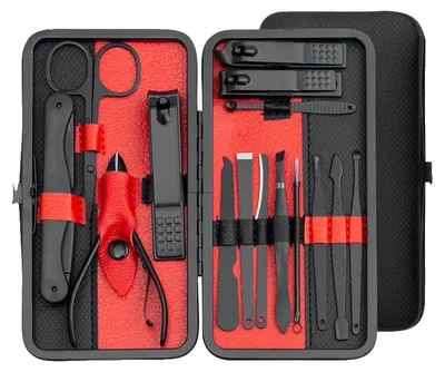Immagine prodotto di Set per manicure, strumenti in acciaio inossidabile, custodia portatile, colore rosso, 15 pezzi