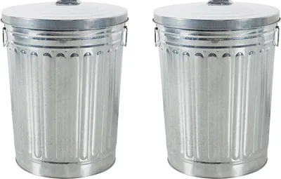 Produktbild von 2x Zink Abfalleimer mit Deckel 58 Liter Silber Outdoor Garten Mülleimer Tonne Mülltonne Zinktonne Abfalltonne