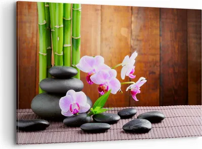 Produktbild von Bild auf Leinwand - Leinwandbild - Bambus Dekoration Blume Orchidee - 120x80cm - Wand Bild - Wanddeko - Leinwanddruck - Bilder - Kunstdruck - Leinwand bilder - Wandkunst - AA120x80-2167