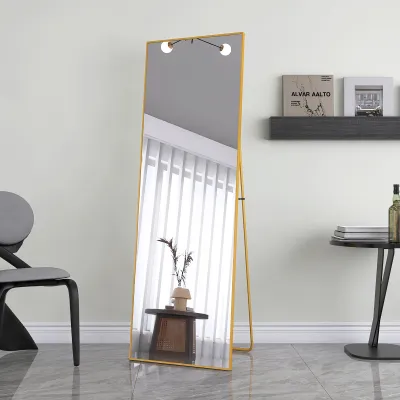 Produktbild von Fortuna Lai stojace zrkadlo v plnej dĺžke so zlatým kovovým rámom 162x53cm, HD veľké šatníkové zrkadlo obdĺžnikové vysoké zrkadlo do obývačky alebo šatne, zlaté