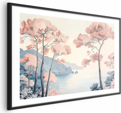 Produktbild von Posterpapier Poster - Ocean Cliffs and Trees; Delicate Motif in Pastel Colors 30x21 cm Landschaften c-H-10044-ao-a