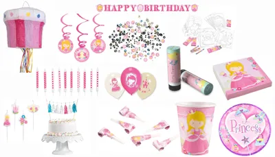 Produktbild von Amscan Prinzessin - großes Kindergeburtstags-Set II (78-teilig) Pappteller Pappbecher Servierten Dekoration Piniata