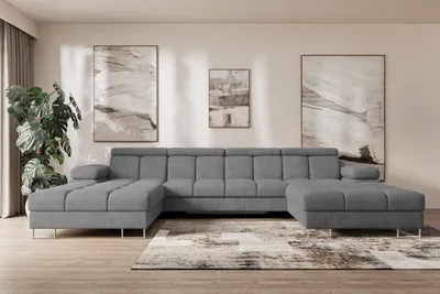 Produktbild von ALTDECOR Ecksofa Wohnlandschaft mi Schlaffunktion und Bettkasten - COMA U2 - 345x203x79 - Grau Corner Sofa Eckcouch Couch U-Form, Schlafcouch Ausziehbar Wohnlandschaft