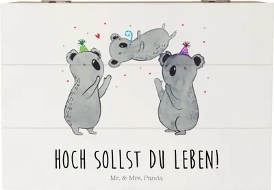 Produktbild von Mr. & Mrs. Panda Holztruhe Koalas Geburtstag 22 x 15 cm - Weiß - Geschenk, Holzbox mit Deckel, fotobox, Box, Geburtstage, geschenkkiste, Kiste, Happy Birthday