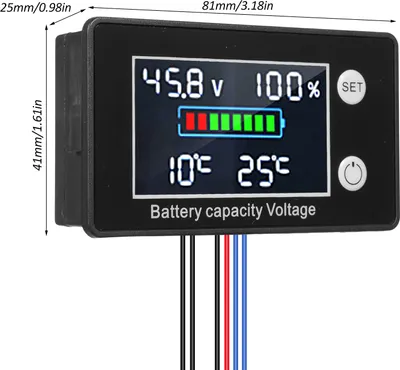 Image de testeur de capacité de batterie 9V-100V avec alarme Affichage LCD Capacité de batterie Voltage Meter Noir