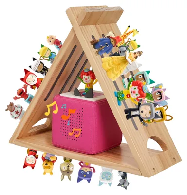 Productafbeelding van Relaxdays Toniebox-plank, magnetisch, voor de muziekbox en Tonies, driehoekig, BHD: 34,5 x 42 x 15 cm, plank voor Toniefiguren, naturel