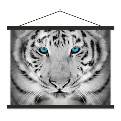 Produktbild von MuchoWow® Textilposter Tiere - Tiger - Augen - Blau - Schwarz und weiß 150x113 cm mit schwarzem Rahmen - Wohnzimmer
