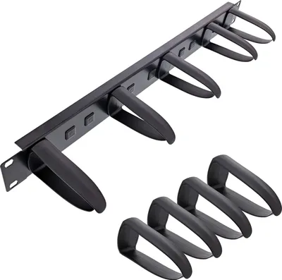 Produktbild von InLine 19" Kabelführungspanel, 9 Kunststoffbügel abnehmbar, RAL 9005, schwarz, Kabelhalterung, Schwarz, 1 Stück(e), 370 g