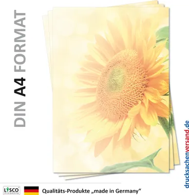 Produktbild von Motiv Briefpapier (Sommer-5094, DIN A4, 100 Blatt) Briefpapier mit großer goldener Sonnenblume im Sommer-Sonnenlicht