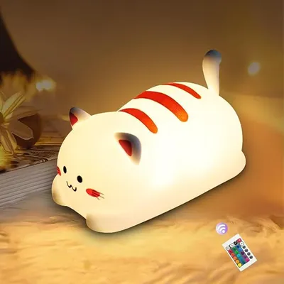 Produktbild von Kawaii-Kätzchen-Nachtlicht, zeitgesteuertes süßes Kinderlicht, 16-farbige Farbwechsel-Fernbedienung, wiederaufladbar und dimmbar, Geschenk (Katze)