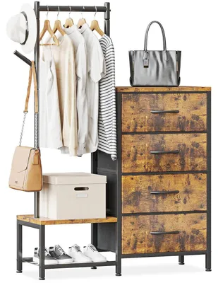 Image de Commode 3 en 1 avec porte-vêtements et étagère à chaussures, 4 tiroirs en tissu, couleurs rétro