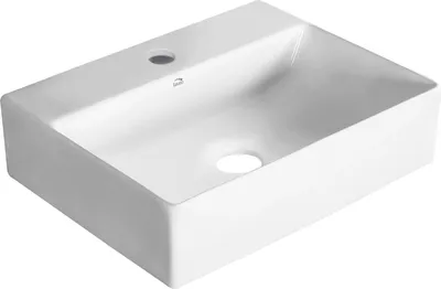 Zdjęcie produktu dla Laveo Kvadrato - Biała Umywalka Ceramiczna Nablatowa/Ścienna, 46x36 cm, Prostokątna z Otworem na Baterię, Błysk, 10 lat gwarancji