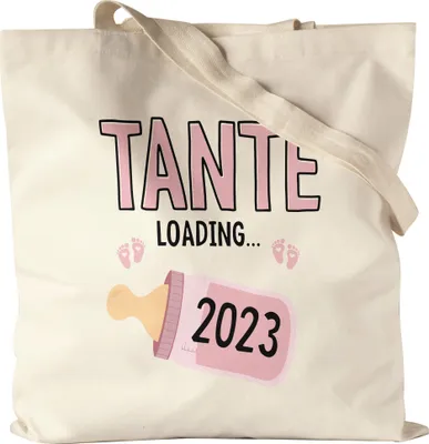 Produktbild von Tante Loading 2023 Jutebeutel Geschenk Werdende Tante Babynews mit Ladebalken Schwangerschaft Geschenkidee
