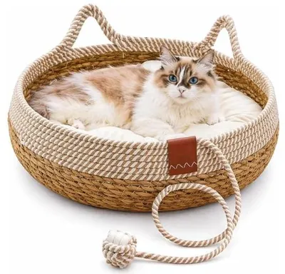 Produktbild von Katzenkorb Katzenbett Katzenhöhle Haustierbett mit Kissen und Spielball Sisal