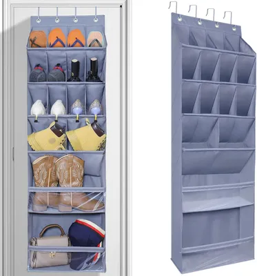 Image de Organisateur suspendu pour chaussures sur porte, 16 poches profondes, gris, 42x145 cm