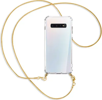 Produktbild von Handykette Backcover-Schutzhülle mit Band (Metall goldfarben) für Samsung Galaxy S10 - goldfarbene Kette Snake