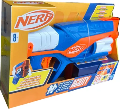 Immagine prodotto di Nerf Serie N Agility Blaster, struttura leggera con tamburo rotante e cursore di armamento per una portata extra lunga, 12 dardi Nerf, per ragazzi e ragazze