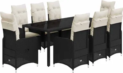 Obrázek produktu pro vidaXL 9dílná zahradní bistro souprava s polštáři z černého polyratanu