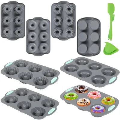 Produktbild von Omgoods - 8 Stück Silikon-Donutformen - Antihaftbeschichtete Muffin- und Donutbackformen