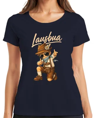 Immagine prodotto di Lausbua, maglietta da donna, stile tradizionale bavarese, con motivo "Dirndl", ideale per la festa dell'Oktoberfest, in pelle, colore blu navy, taglia L