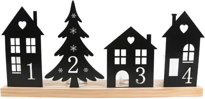 Zdjęcie produktu dla Świecznik drewniany i metalowy, świecznik na tealight, 1, 2, 2, 3, 4, dekoracja, Adwent, Boże Narodzenie, 40,5 x 19 cm