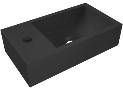 Productafbeelding van CERANO - Wastafel van gietmarmer, model Teo - links, hangend - mat zwart - 40x22 cm