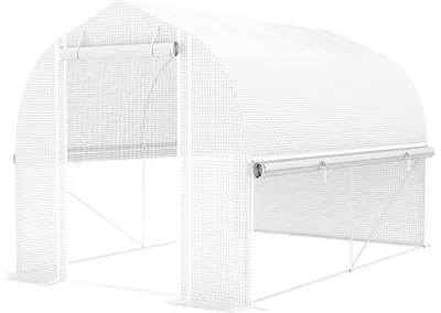 Produktbild von 3 x 2 x 2 m Polytunnel-Gewächshaus mit aufrollbaren Seitenwänden, UV-beständiger Kunststoff-Plane und Stahlrahmen, Weiß