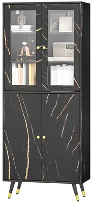 Produktbild von Bš¹cherregal, 6-stufiges Regalsystem, Aufbewahrungsm?bel mit 6 offenen Regalb?den, Glastš¹r und Schrankfach, 70 x 35 x 170 cm, schwarz