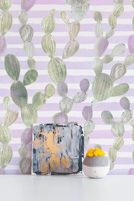 Produktbild von Coloray Fototapete 104x70 cm Latextapete Magicstick - Vintage Cacti Sukkulent Zeichnung Streifen Garten