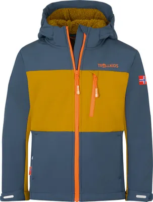 Produktbild von Trollkids Kinder Bergsfjord Winter Softshelljacke bronze/mystic blue/flame orange 164